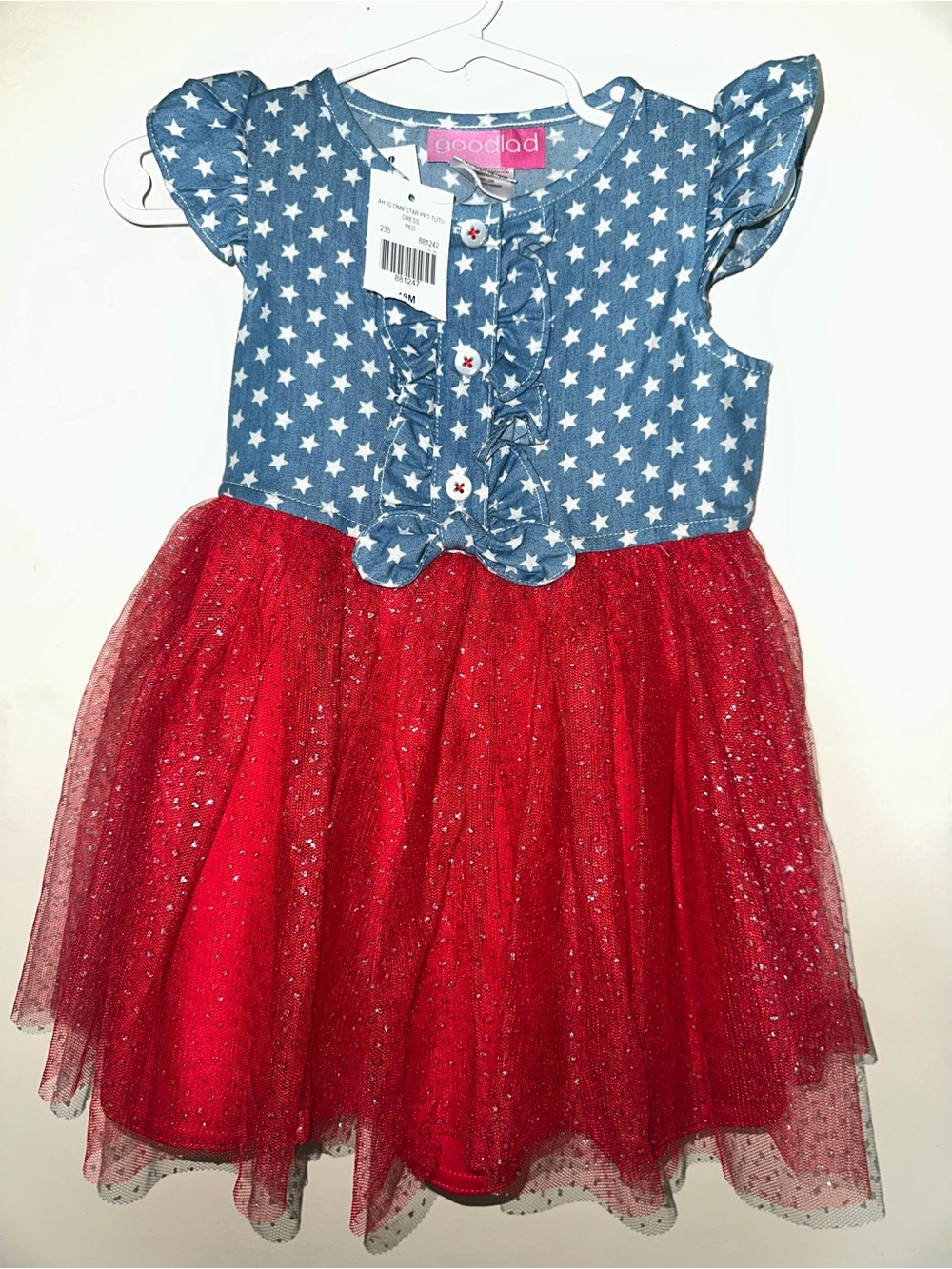 Goodlad Star Denim Top with Red Glitter Tulle Skirt